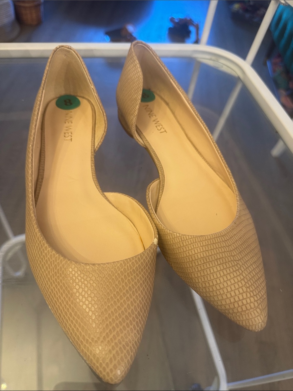 Nine West Women's Tan Textured Pointed D'Orsay Flats